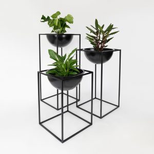NOBL design vazen set met plant standaard voor binnen op witte achtergrond